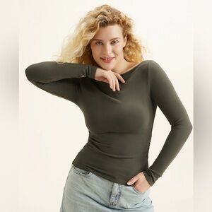 Modern Side Ruched Boatneck Brami Top - Forest Olive